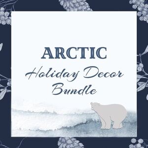 4pc Bundle .• Arctic Holiday Mug Art Print Figurine & Tinsel Garland